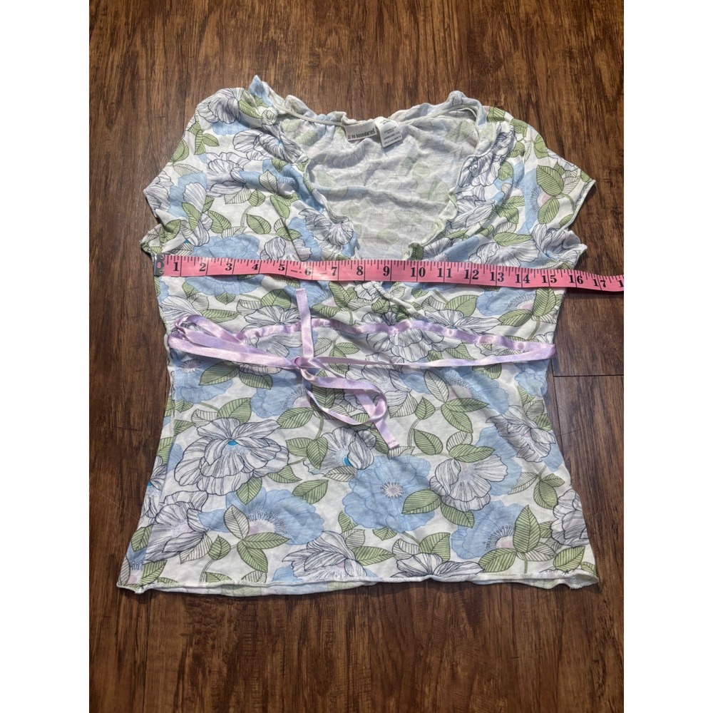 y2k babydoll No Boundaries Juniors L Floral Tie Waist Top lettuce hem coquette - Picture 2 of 5